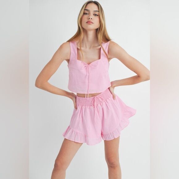 Pink Sleeveless Top and Ruffle Shorts Set - Picture 1 of 7